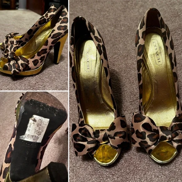 Coach Daisy Leopard Print Peep-Toe Heels✨VTG - Picture 3 of 16